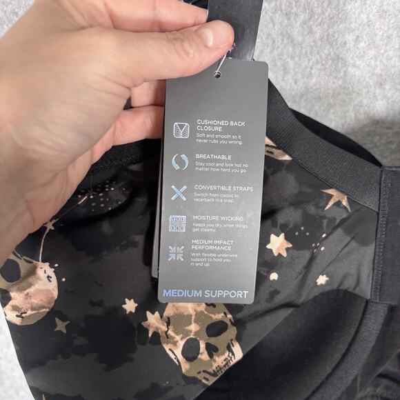 Torrid Sports Bra 42G Skulls Stars Gold Underwire Racerback Medium Impact Padded - Picture 9 of 15